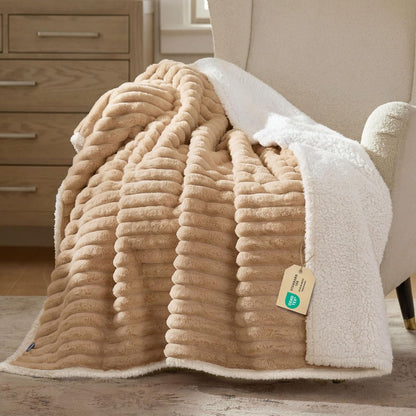 Bedsure Comfyfleece™ Waterproof Dog Blankets for Large Dogs,50X60 Cream | Soft Plush Couch Cover,Washable Corduroy Fleece for Furniture Protector,Cozy Calming Reversible Pet Blanket for Senior Dogs19