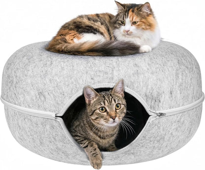 Cat Tunnel Bed for Heavy Big Cats up to 45 Lbs - 24" Donut Cat Bed for Multi-Cat Home - Premium Detachable Zipper Felt Anti-Scratch Cat Cave Bed - Roomy Non-Collapsing Cat Hideaway & Peekaboo Toy8