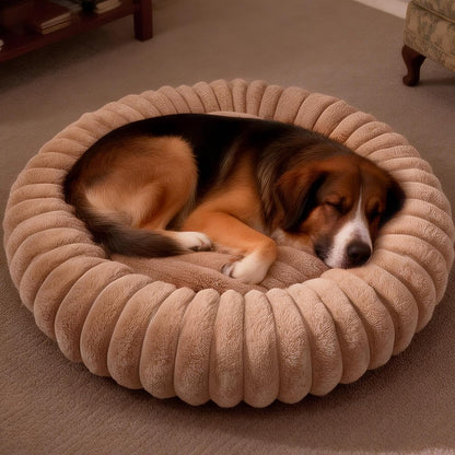 Donut Dog and Cat Bed, Luxurious Comfortable Faux Rabbit Fur Pet Beds, round Anti-Anxiety Calming Puppy Kitten Bed with Anti-Slip Bottom for Small Medium Dogs & Cats(20", White)19