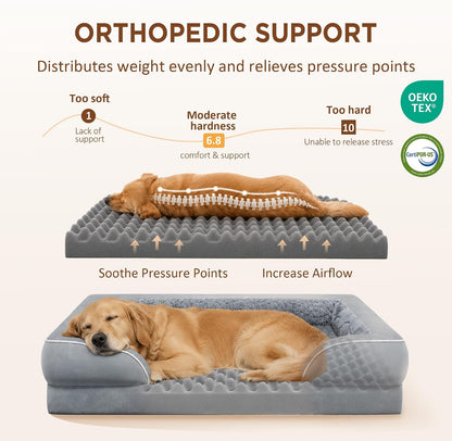 Comfort Expression Orthopedic Dog Bed for Extra Large Dogs with Bolster | Waterproof Dog Couch Bed with Washable Cover & Non-Slip Bottom, Supportive Egg Crate Foam XL Pet Bed, 42X30 Inch2