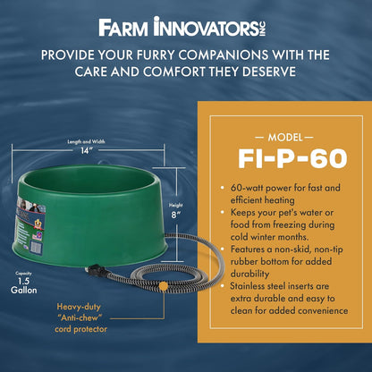 Farm Innovators Heated Pet Water Bowl, 60W Heated Water Dish - 1.5 Gallon Plastic Watering Station with Anti-Chew Cord Protector for Dogs & Cats3