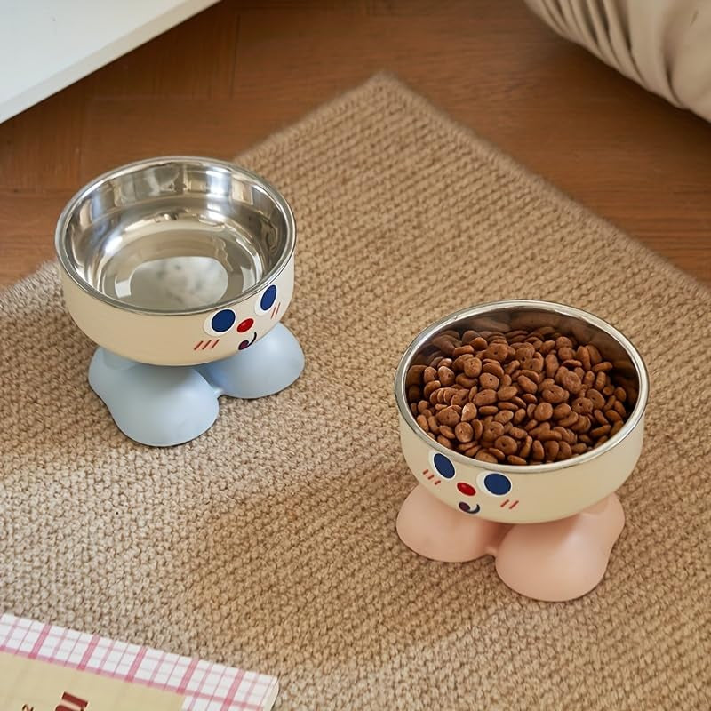 a-new-mischievous-face-cartoon-pet-bowl-stainless-steel-high-neck-cat-bowl-for-feeding-and-watering-dog-bowl-dog-dining-plate-pink