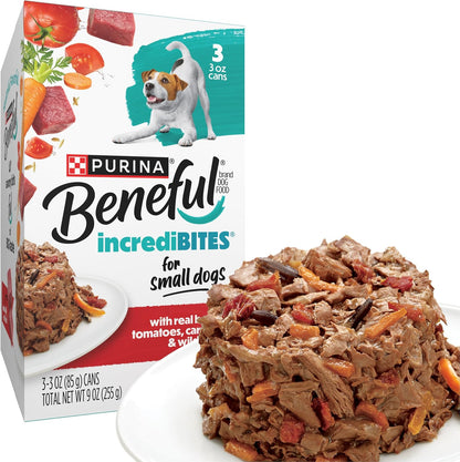 Beneful Purina Small Breed Wet Dog Food Variety Pack, Incredibites with Real Beef, Chicken and Salmon - (Pack of 30) 3 Oz. Cans21