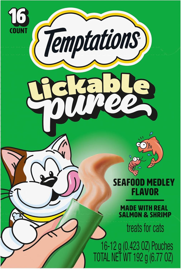 Temptations Creamy Puree Cat Treats, Chicken, Salmon & Tuna, 24 Count | under 15 Calories per Tube, Great for Senior Cats, No Chewing Required, No Added Sugar, Fillers, or Artificial Preservatives18