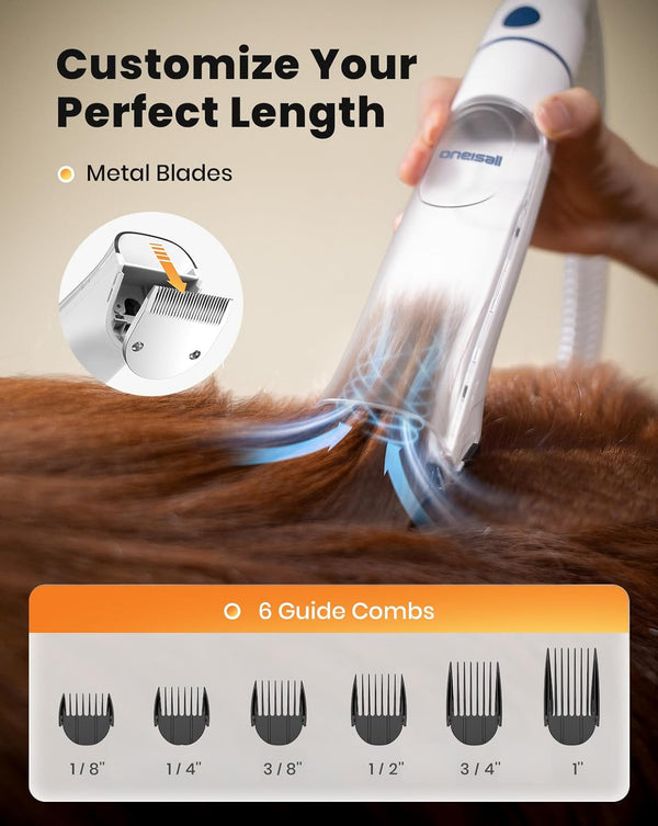 Oneisall 8-In-1 Dog Grooming Vacuum & Dryer for Shedding/Drying/Trimming | Vacuum & Blower & Metal Blade Pet Clippers, Adjustable 7-Temp & 3 Air Levels, All-In-One Dog Grooming Kit, Storage Bag4