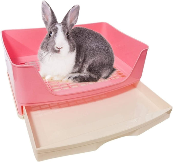 Kathson Large Rabbit Litter Box Trainer, Potty Corner Toilet with Drawer Bigger Pet Pan for Adult Hamster, Guinea Pig, Ferret, Galesaur, Bunny and Other Animals (Brown)10