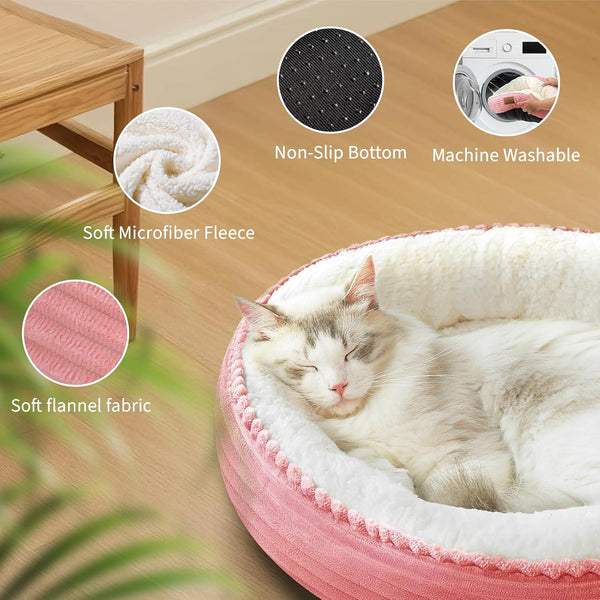 Zerbuger 20In Washable Cat Beds for Indoor Cats - round Donut Pet Bed for Cats, Small Dogs, Puppy, Kitten - Anti-Slip Bottom, Calming Bed Gift - Pink5