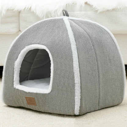 Cat Beds for Indoor Cats-Cat Bed Cave House Tent for Kittens and Small Pets with Washable Cushioned,Soft and Warm Indoor House, Grey, 15 Inches2