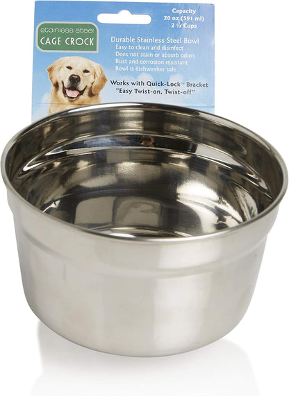 Lixit® Stainless Steel Kennel Food or Water Bowl - Non Spill Hanging Removable Crate Bowls - Carrier Cage Dish for Dogs or Cats for Feeding and Drinking (Stainless Steel, 20 Ounce)2