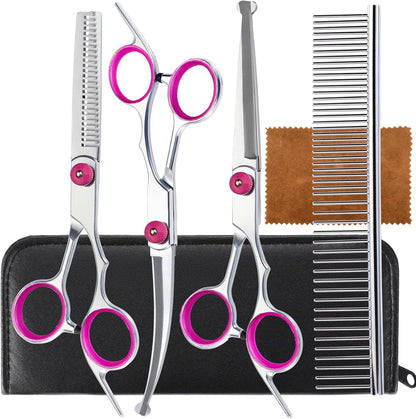 5 in 1 Premium Dog Grooming Scissors, Professional Dog Scissors for Grooming with Safety round Tips, Lengnoyp Stainless Steel Thinning Shears, Pet Cat Shears for Grooming Kit7