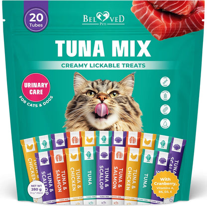 Creamy Lickable Cat Treats & Wet Food Squeeze Tubes – Liquid Kitten Snacks, Urinary Tract Care, Skin & Coat Health, Multivitamin Treats for Cats, & Small Dogs, Lick up 40 Sticks Tuna + Chicken Mix10