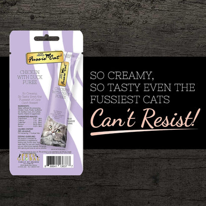 Fussie Cat Premium Puree Lickable Cat Treats in Chicken Puree, Lickable Treats, 3 Packs of 4-0.5Oz Tubes,(12 Total Tubes) Variety Flavor Pack of 3 Flavors. Oceanfish, Sardine, Chicken + Lid4