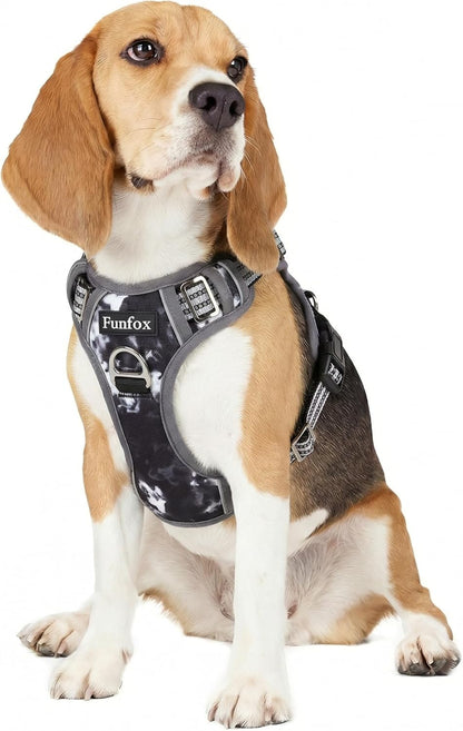 Funfox Dog Harness Medium Sized Dog, Vertical Handle Easy Control, No Pull Pet Vest Adjustable with 2 Leash Clips, Soft Material, Reflective Safe Night Walking for Small Medium Large Breed, Black, M17