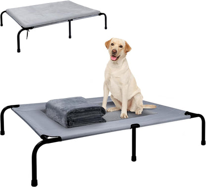 Outdoor Dog Elevated Bed with Plush Mat, Raised Dog Beds,Pet Cot Hammock(L) | Durable Washable Raised Dog Bed, Indestructible Elevated Cooling Dog Beds,Durable Dog Cot Bed, Lifted outside Dog Hammock Bed1