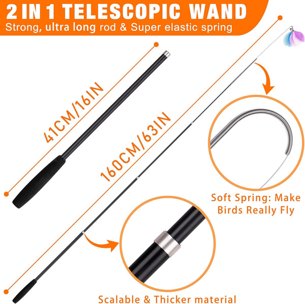 JXFUKAL 2025 Latest Cat Toys, 2 in 1 Spring Cat Wand Toy with 2PCS Ultra-Long Cat Teaser, 4PCS Spring Steel Wire & 5PCS Feather Refills for Kitty Kitten Indoor Cats Accessories2