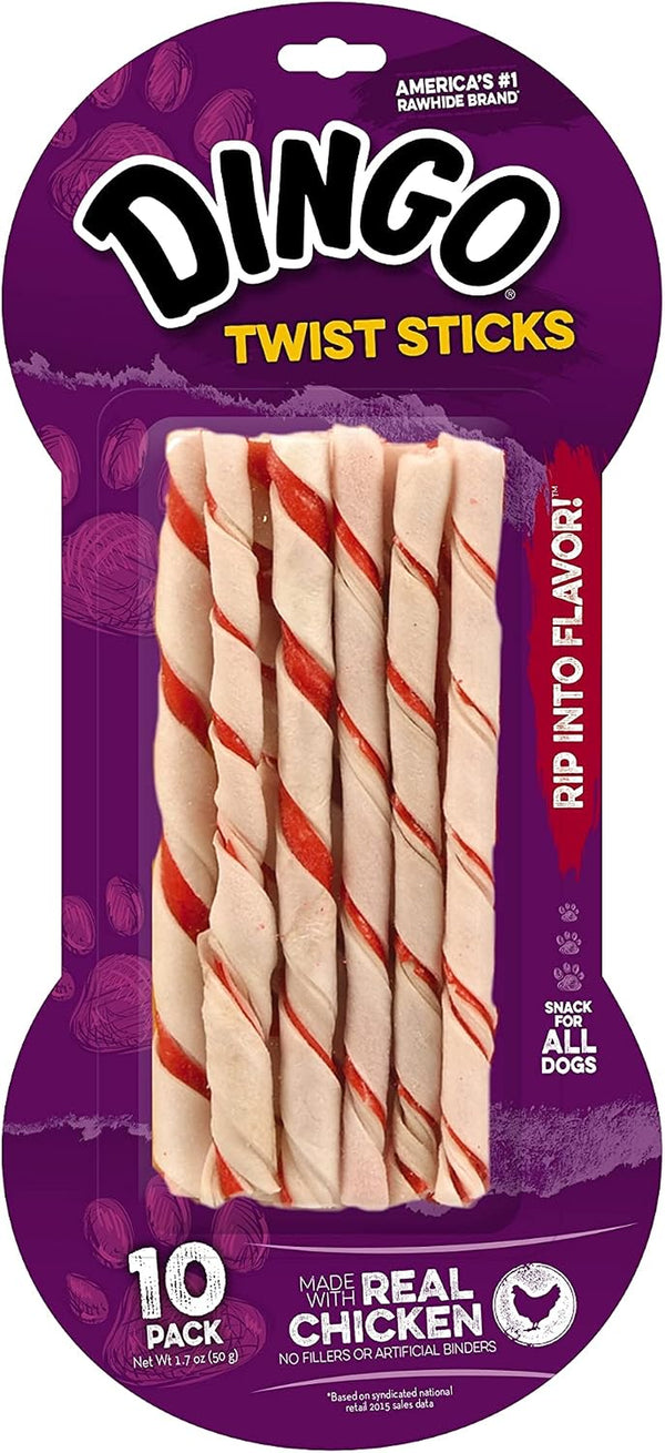 Dingo Twist Sticks Premium Rawhide Treats for Dogs Made with Real Chicken, 50 Count10