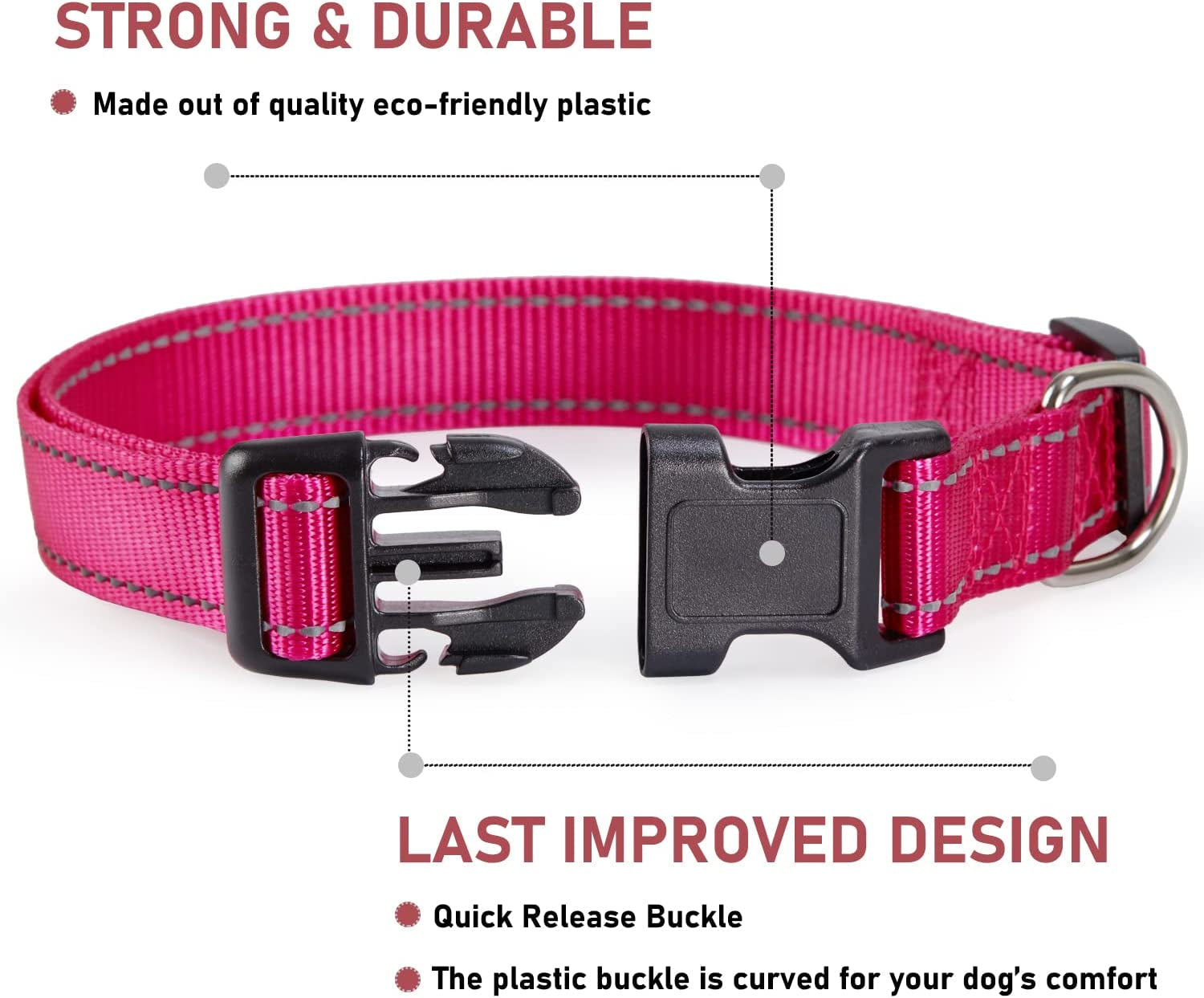 reflective-dog-collar-with-buckle-adjustable-safety-nylon-collars-for-small-medium-large-dogs-pink-m-breathable-nylon-collars-for-small-medium-large-dogs-no-chafing-on-walks-and-outdoor-hikes-metal-d-ring-night-safety