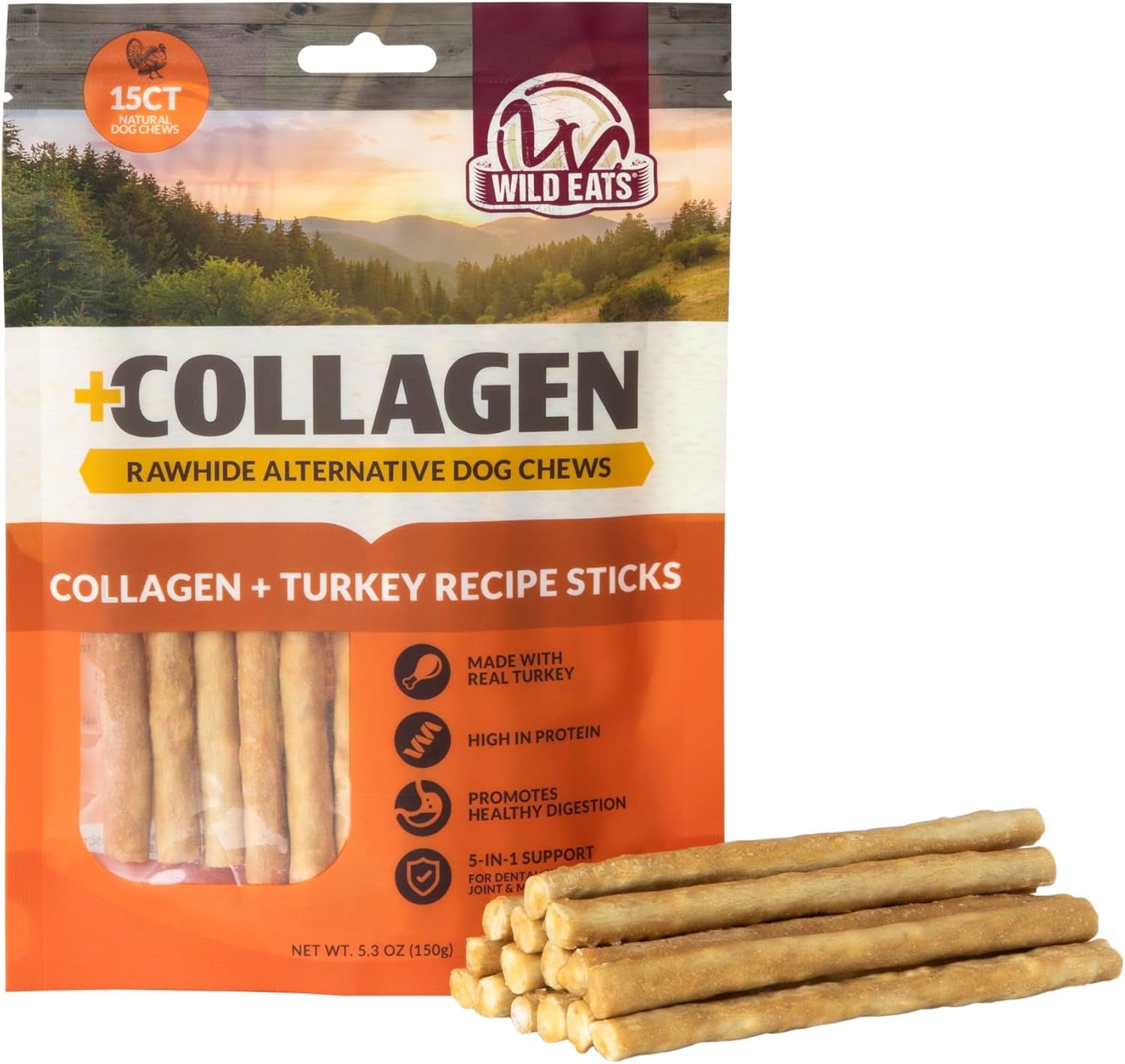 wild-eats-real-duck-collagen-bully-sticks-for-dogs-25-pack-rawhide-free-no-hide-chew-treat-made-without-grain-5-inch-size-high-protein-satisfies-natural-gnawing-urges-suits-all-breeds