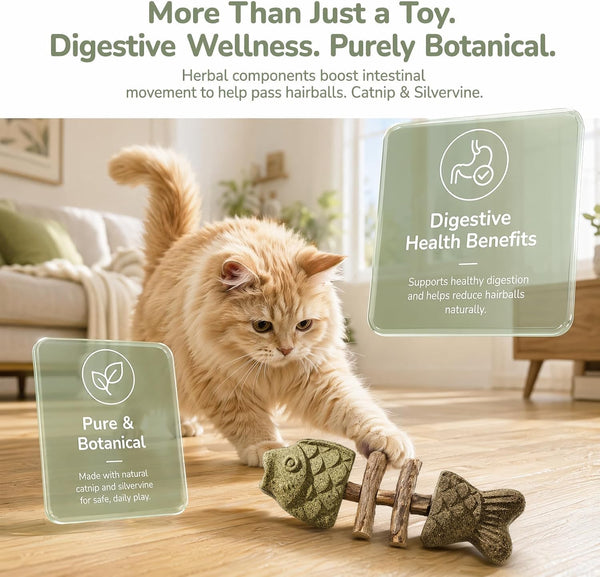 Sterling Whiskers Cat Chew Stick, Catnip & Silvervine Fishbone Toy, 2 PCS | Natural Catnip & Silvervine, Fishbone Texture, Chewing Enrichment, Oral Care Support, Indoor Cat Toy5