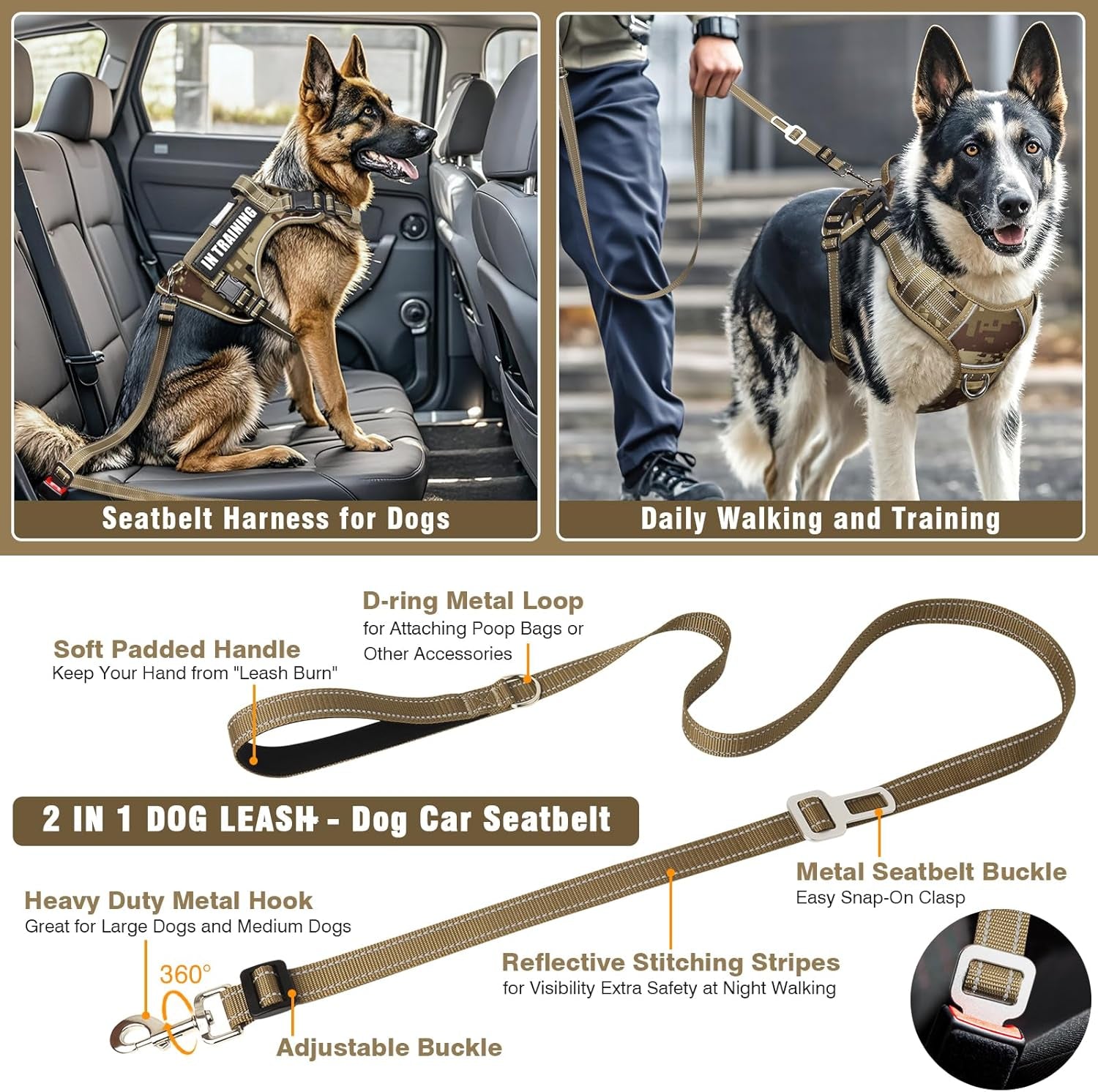 tactical-dog-harness-and-leash-set-with-10-patches-for-large-dogs-heavy-duty-no-pull-service-animal-dog-vest-with-dog-seat-belt-adjustable-reflective-easy-walk-for-training-hiking-camo-l