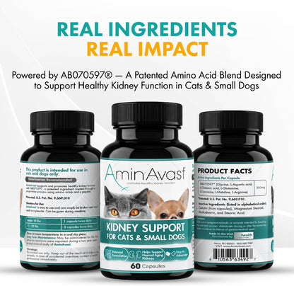 Aminavast 300Mg Kidney Support for Cats & Small Dogs, 60 Sprinkle Capsules | Feed Directly or Open Capsules & Mix with Food, Amino Acid and Peptide Blend for Cats and Small Dogs up to 20Lb5