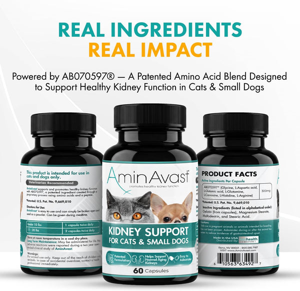 Aminavast 300Mg Kidney Support for Cats & Small Dogs, 60 Sprinkle Capsules | Feed Directly or Open Capsules & Mix with Food, Amino Acid and Peptide Blend for Cats and Small Dogs up to 20Lb5