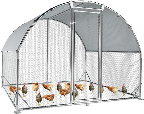 Large Metal Chicken Coop round Top Upgrade Tri-Supporting Wire Mesh Chicken Run,Chicken Pen with Water-Resident and Anti-Uv Cover,Duck Rabbit House Outdoor (6.6'L X 9'W X 6.5'H)13