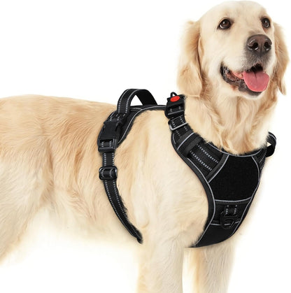 Eagloo Dog Harness No Pull for Large Dogs, Easy on & off with 3 Buckles | No Choke with Front Clip, Adjustable Fit, MOLLE System, Reflective Vest, Easy Control for Walking, Black, Large1