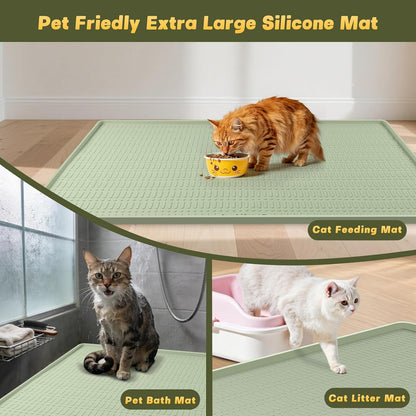 47" X 35" Silicone Cat Food Mat, Waterproof Pet Feeding Mat with Raised Edge, Extra Large Cat Bowl Mat Water Bowl Placemats for Cats, Non-Slip, Protects Floors, Easy to Clean (Light Green)7