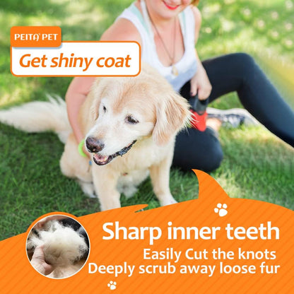 Undercoat Rake for Dogs, 2 in 1 Dematting Comb & Deshedding Tool for Long Hair Pets, Pet Hair Grooming Brush, Clear Mats and Tangles, Reduces Shedding by 95%5
