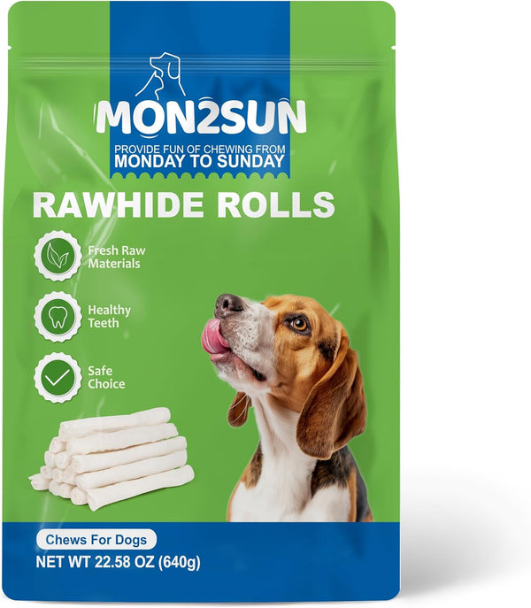 MON2SUN Dog Treats, 6Inch Natural Flavor Rawhide Rolls, 22.58 Oz | 40 Count, Long-Lasting Chew, Teeth Cleaning, No Artificial Colors，Suitable for Puppy and Small Dogs7