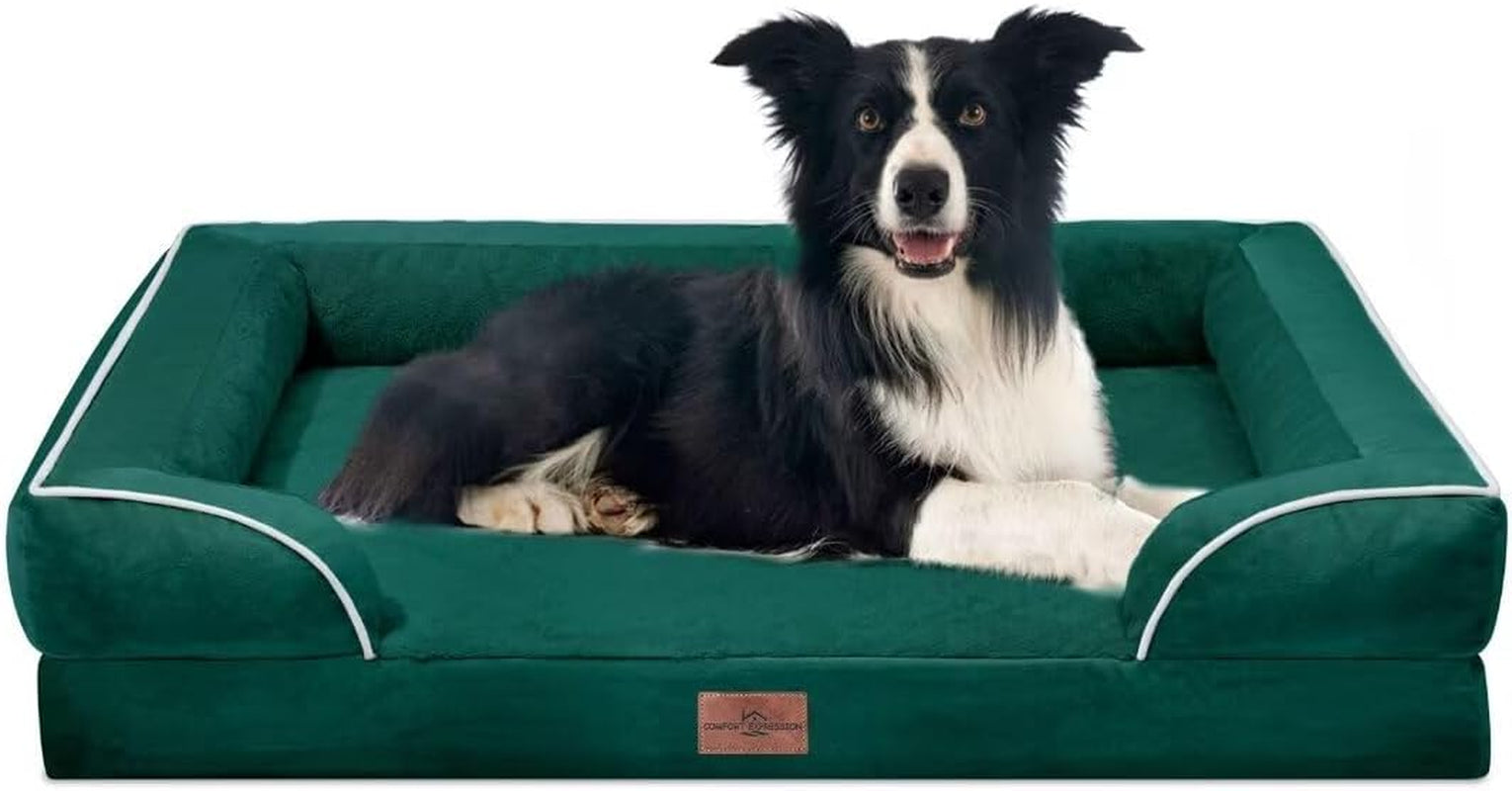 comfort-expression-orthopedic-dog-bed-for-extra-large-dogs-with-bolster-waterproof-dog-couch-bed-with-washable-cover-non-slip-bottom-supportive-egg-crate-foam-xl-pet-bed-42x30-inch