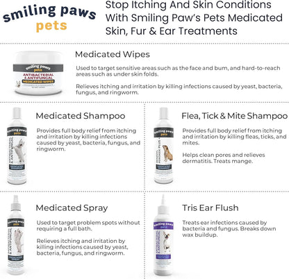 Smiling Paws Medicated Grooming Wipes for Dogs & Cats, 1Pk, 50 Wipes | Medicated Grooming Wipes for Dogs & Cats, Contains Ketoconazole & Chlorhexidine, Treats Yeast Infection, Ringworm, Pyoderma8