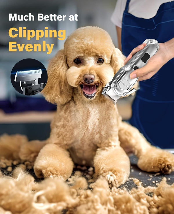 Oneisall Dog Grooming Kit for Thick/Matted Hair with Stainless Steel Blade | Powerful Motor, Dog Clippers+Paw Trimmers, IPX7 Waterproof, Low Noise, Cordless & Long Battery Life2