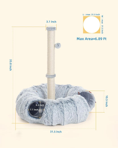 Aechonow 3-In-1 Cat Tunnel Bed, 34'' Cat Scratching Post for Indoor Cats | Fluffy Peekaboo Donut Hideout Toy for Pets, Rabbit, Ferret6