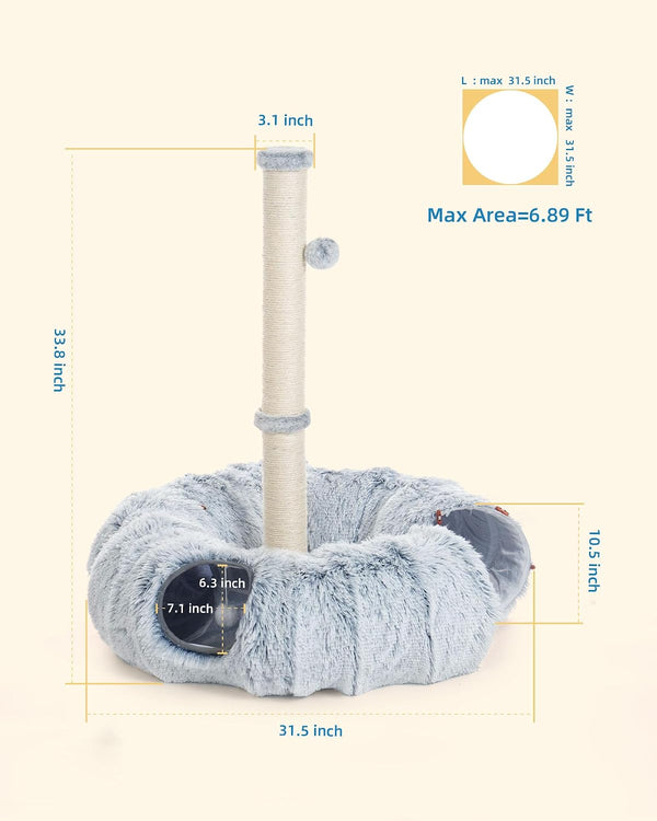 Aechonow 3-In-1 Cat Tunnel Bed, 34'' Cat Scratching Post for Indoor Cats | Fluffy Peekaboo Donut Hideout Toy for Pets, Rabbit, Ferret6