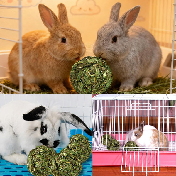 PINVNBY Hay Balls for Rabbits,4 PCS 100% Natural Timothy Hay Bunny Chew Toys Small Animal Teeth Grinding Activity Woven Play Ball for Rabbit,Guinea Pigs,Hamsters,Chinchillas2