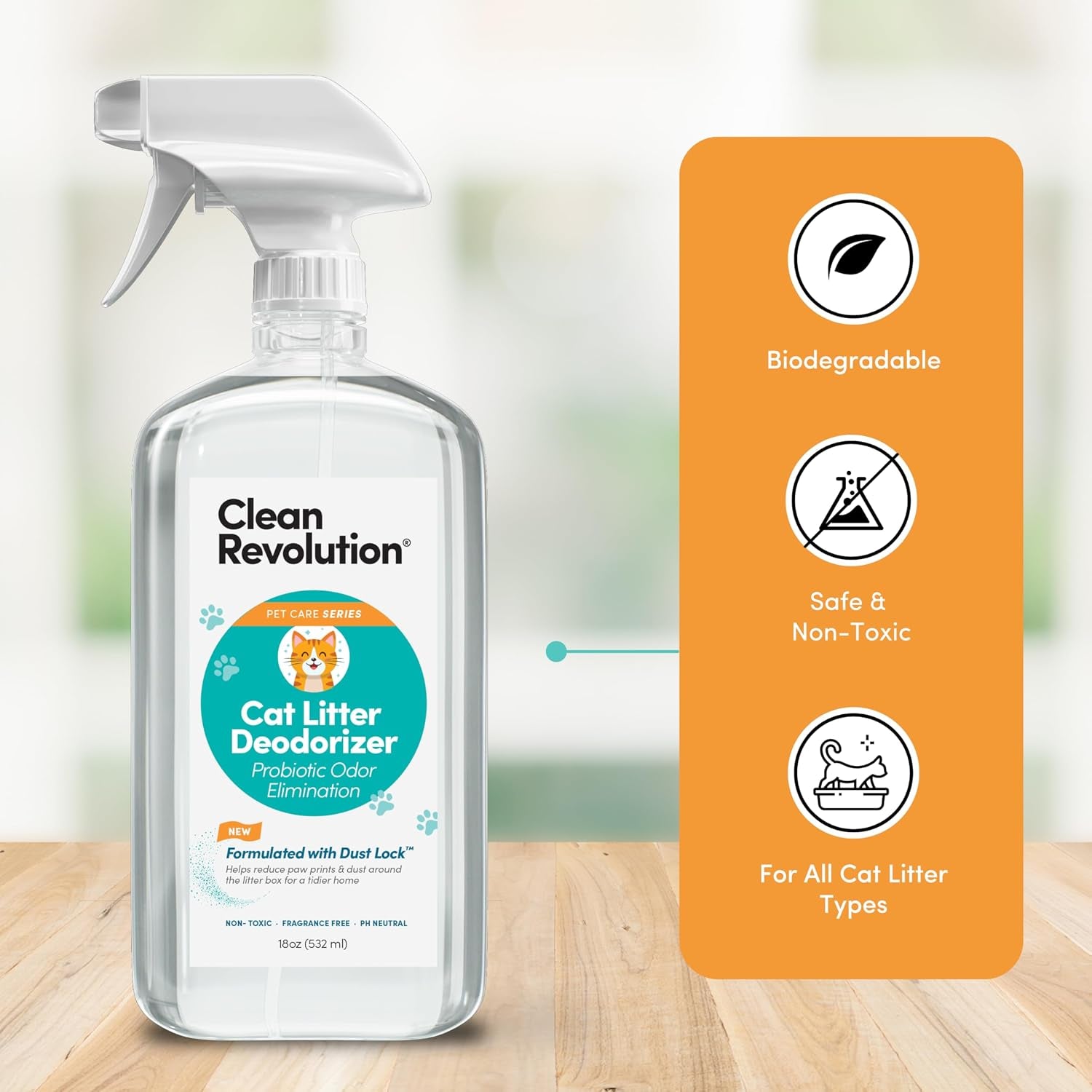 clean-revolution-cat-litter-deodorizer-spray-18oz-probiotic-odor-elimination-with-dustlock™-fragrance-free-extends-litter-life-non-toxic-safe-for-all-cats-made-in-usa