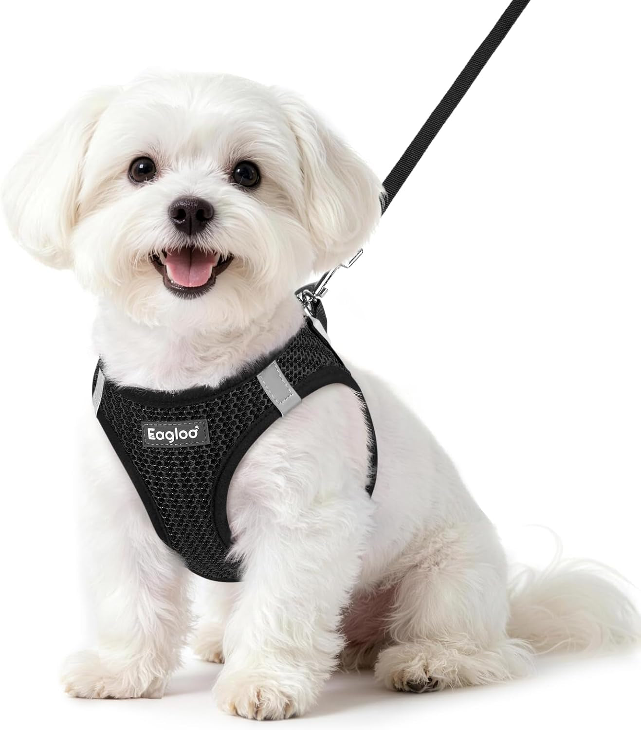 eagloo-small-dog-harness-and-leash-set-step-in-small-sized-puppy-pet-vest-light-soft-breathable-air-mesh-easy-on-and-off-with-hook-loop-reflective-for-safe-walking-pink-s