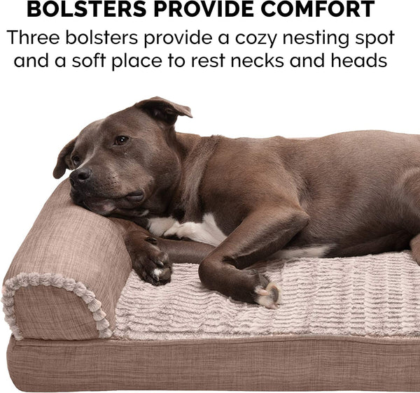 Furhaven Memory Foam Dog Bed for Medium/Small Dogs W/ Removable Bolsters & Washable Cover, for Dogs up to 35 Lbs - Luxe Faux Fur & Performance Linen Sofa - Woodsmoke, Medium11