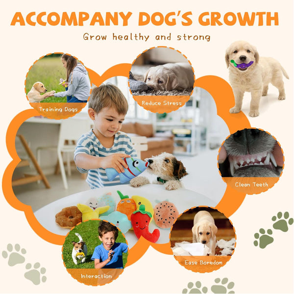 20-Pack Plush Squeaky Dog Toys for Small Dogs | 16 Plush Toys,4 Dog Bags,Built-In Squeakers,Keeps Dogs Busy,Boredom Relief4