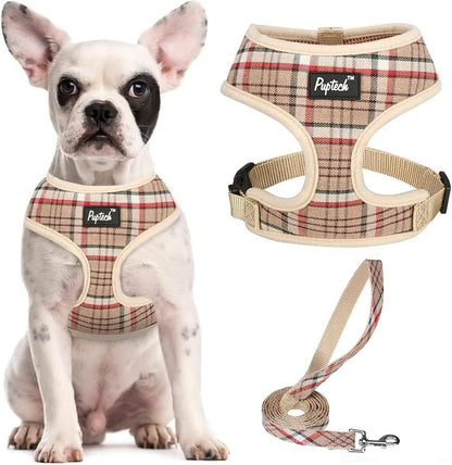 PUPTECK Soft Mesh Dog Harness Small Sized and Leash Set Pet Puppy Cat Comfort Padded Vest No Pull Harnesses, Beige, S87