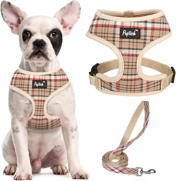 PUPTECK Soft Mesh Dog Harness Small Sized and Leash Set Pet Puppy Cat Comfort Padded Vest No Pull Harnesses, Beige, S87