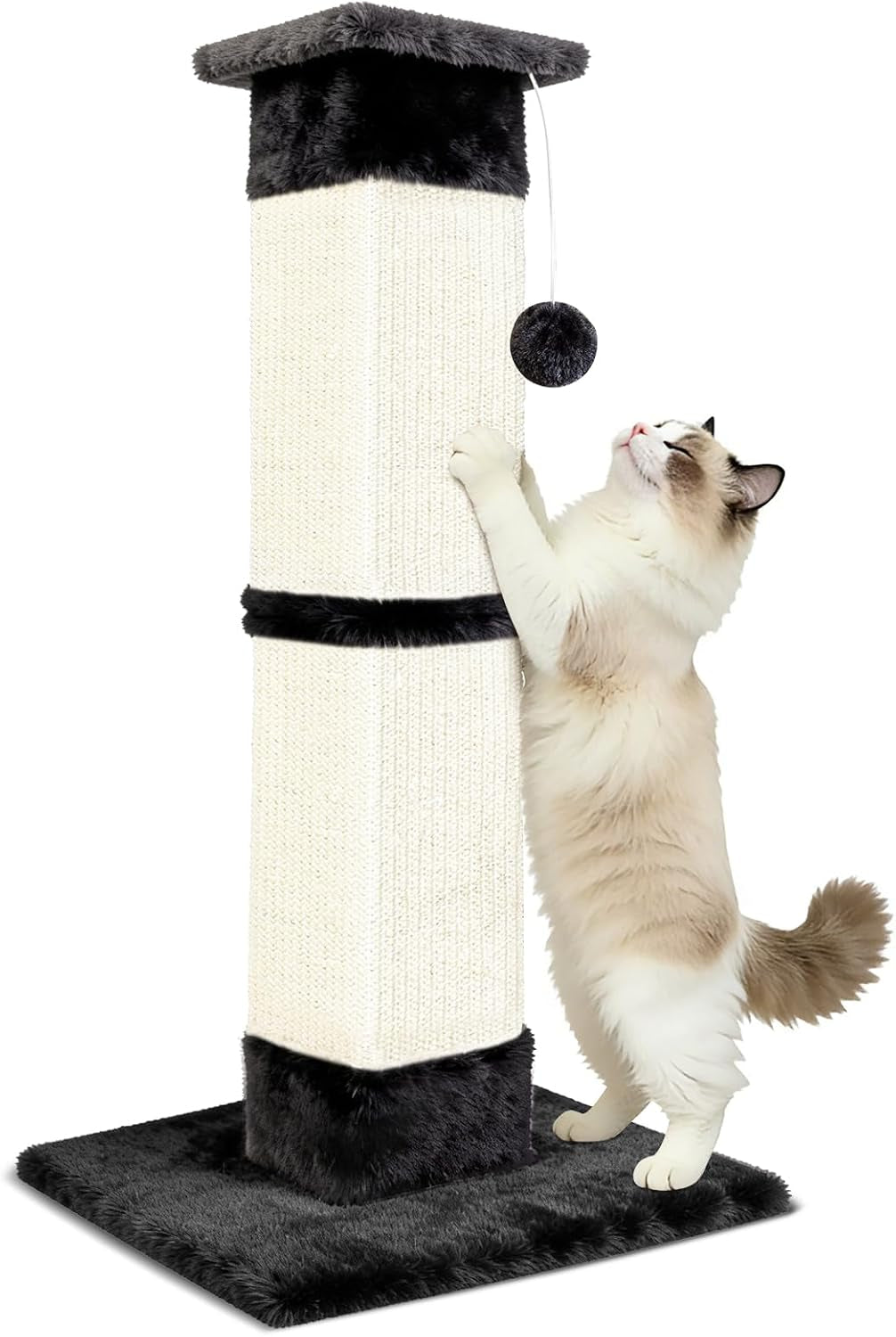 cat-scratching-post-33-inch-for-indoor-cats-sisal-cat-scratcher-vertical-posts-with-dangling-ball-high-cat-scratch-post-cat-tree-for-full-body-stretching-protect-your-furniture-beige-white