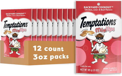 Temptations Mixups Crunchy and Soft Cat Treats, Cookout Flavor, 30 Oz | Chicken, Liver & Beef Flavors, under 2 Calories per Treat, 100% Complete & Balanced for Adult Cats, Resealable Stay-Fresh Tub16