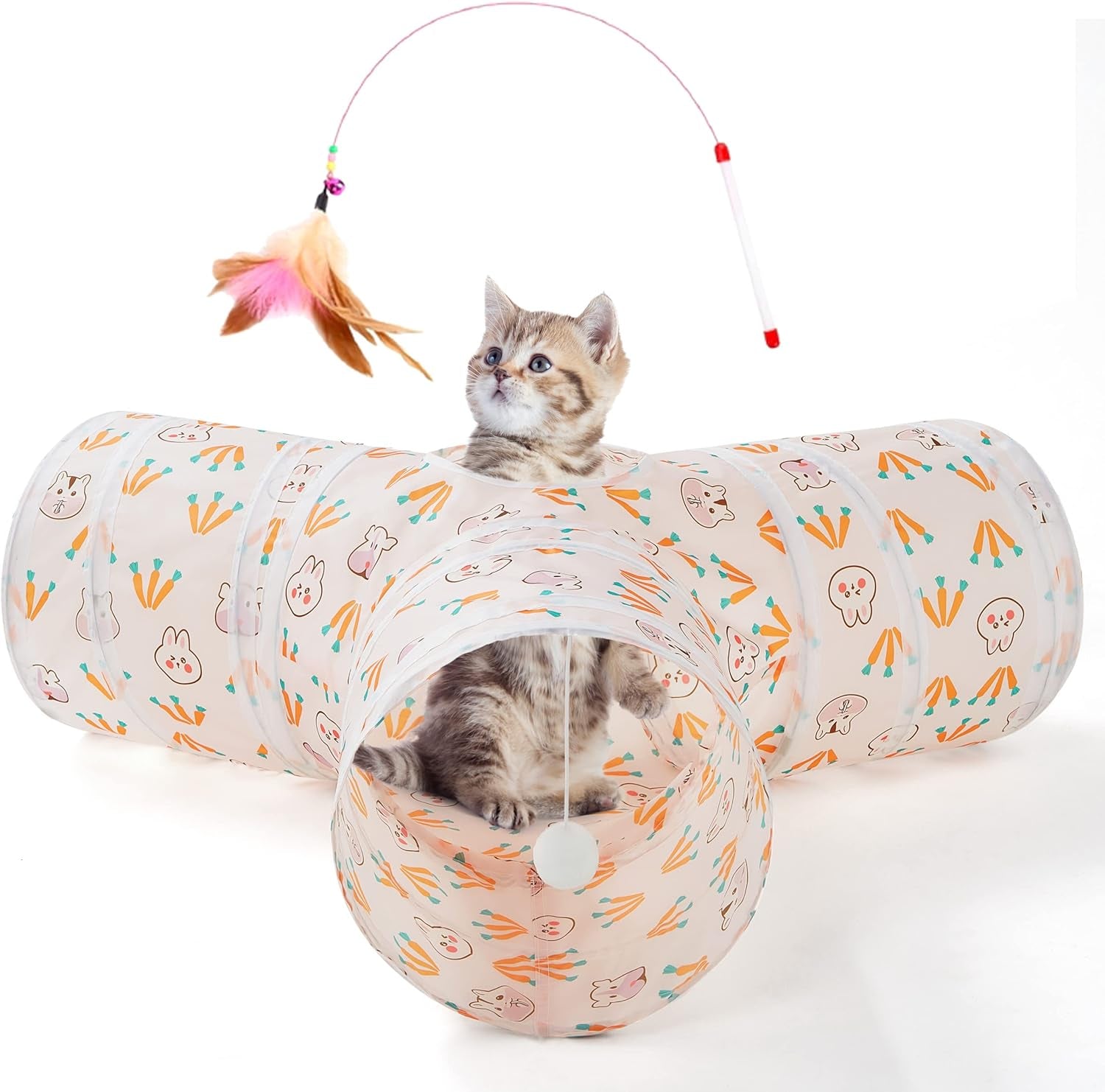 tempcore-pet-cat-tunnel-tube-toys-3-way-collapsible-tunnels-for-indoor-cats-interactive-tube-with-teaser-wand-peek-holes-hanging-ball-black-blue