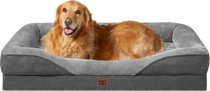 EHEYCIGA Orthopedic XL Dog Bed for Large Sized Dog, 42X30 Inch Extra Large Memory Foam Dog Couch Bed with Sides, Waterproof Liner & Washable Removable Cover, Bolster Pet Sofa, Grey21