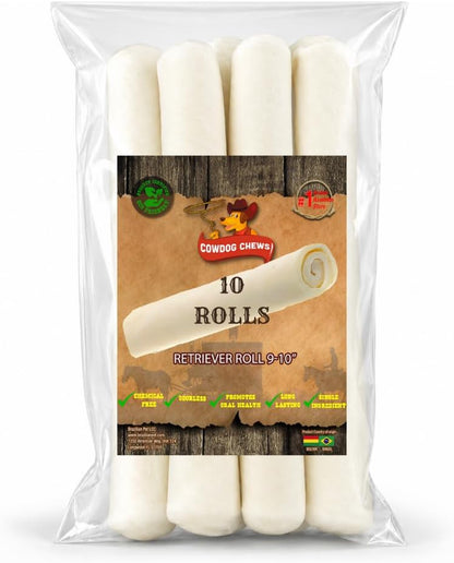 Cowdog Chews Retriever Roll 9-10 Inch All Natural Rawhide Product (20 Pack)15