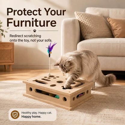 2026 New Cat Scratch Puzzle Enrichment Box, Interactive Cat Nail File Box with Catnip & Bell Ball, Cat Scratcher Toy with Teaser Wand, Stress-Free Alternative to Clippers & Grinders6