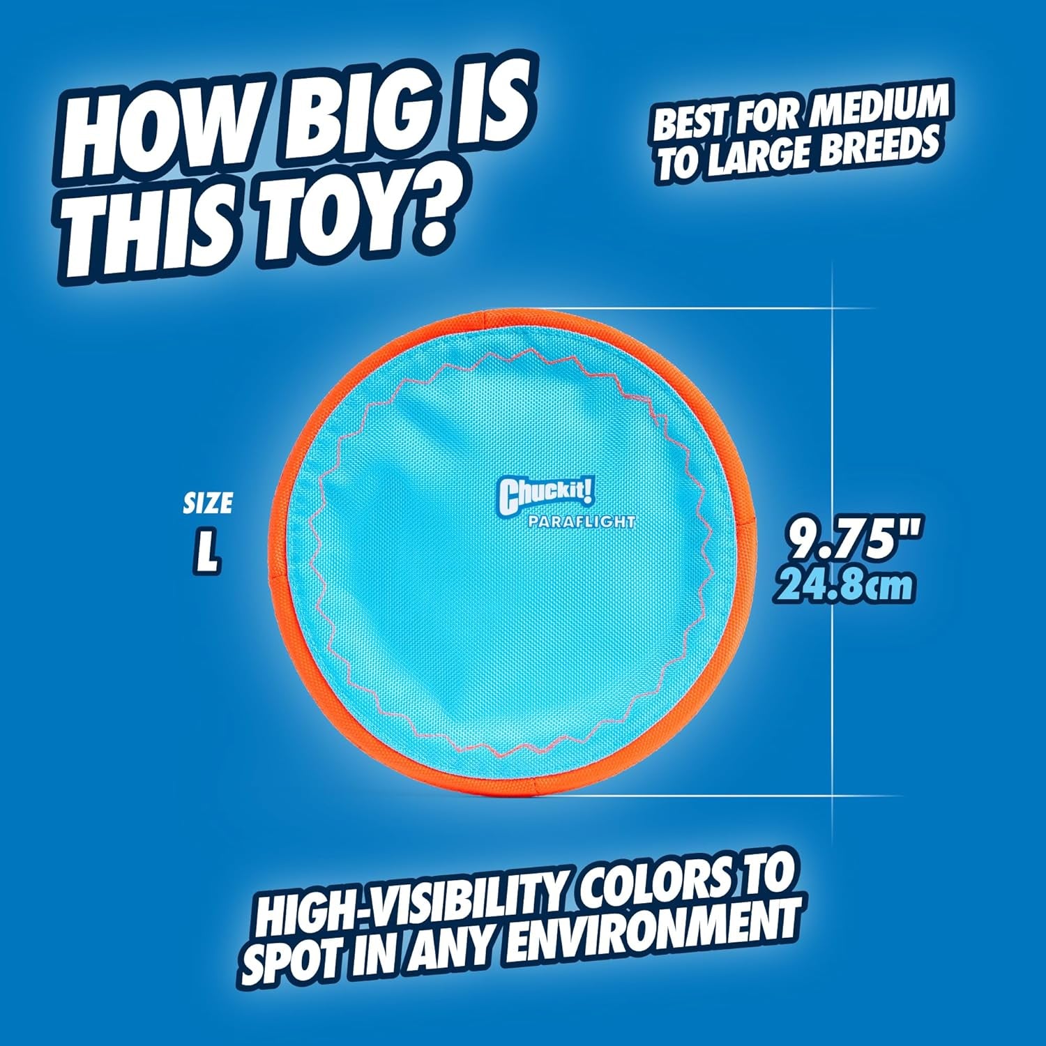 chuckit-paraflight-flying-disc-dog-toy-water-floating-flyer-durable-nylon-construction-with-soft-rubber-edges-for-medium-and-large-dogs-size-large-9-75-l-x-9-75-w-pack-of-1-durable-nylon-build-with-soft-rubber-edges-made-for-medium-and-larger-sized-breeds-lightweight-and-easy-to-throw-pack-of-1